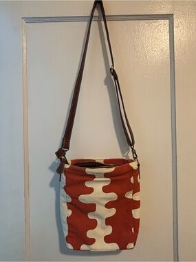 Maika Rust & Cream Abstract Canvas Crossbody with Brown Strap